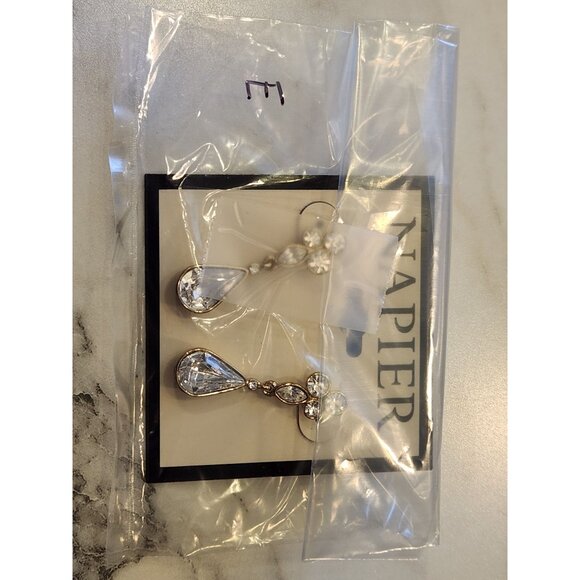 Napier Gold-Tone Drop Earrings With Clear Crystals For Women - Picture 2 of 5